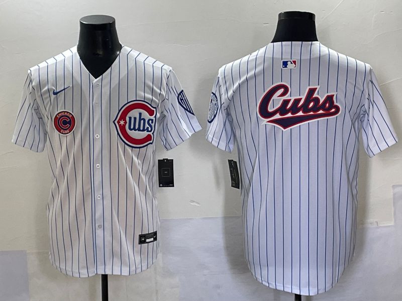 Men 2025 Chicago Cubs Blank White Stripe Fashion Nike MLB Jersey style 7038->chicago cubs->MLB Jersey